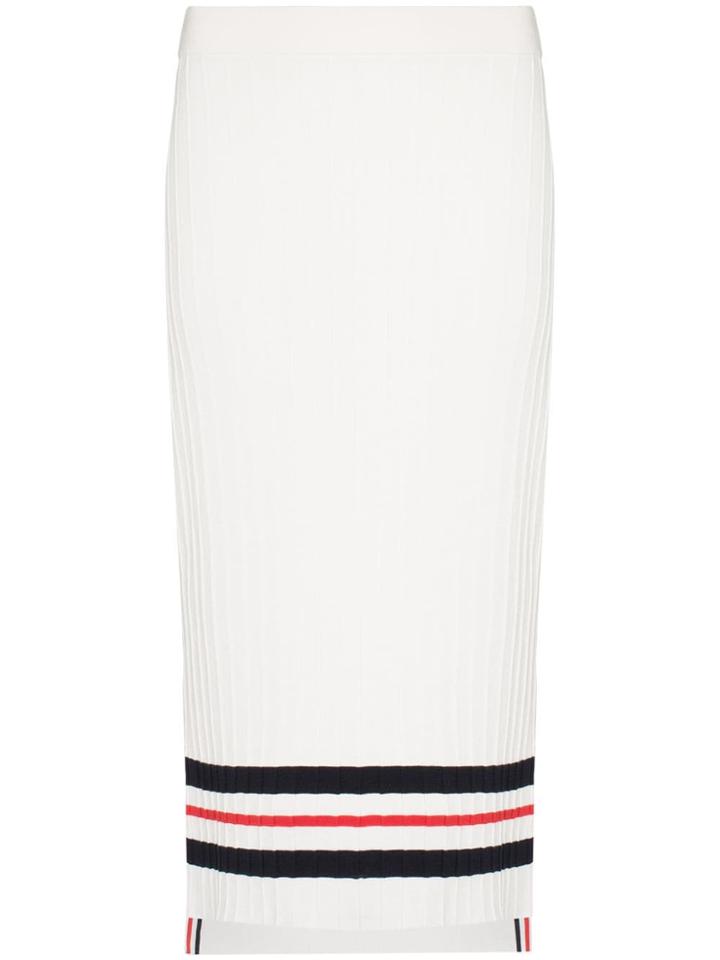 Thom Browne Ribbed Striped Cotton Skirt - White