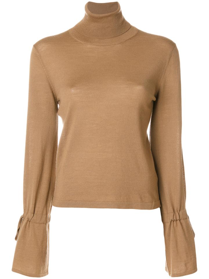 P.a.r.o.s.h. Tied Sleeve Roll Neck Sweater - Brown