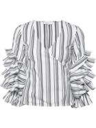 Caroline Constas Striped Ruffled Sleeves Blouse, Women's, Size: Xs, White, Cotton/nylon/spandex/elastane