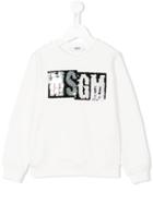 Msgm Kids - Sequin Logo Sweatshirt - Kids - Cotton - 6 Yrs, White