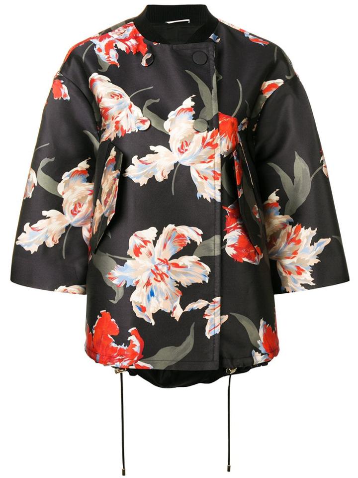 Rochas Short Floral Print Jacket - Black