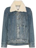 Sandy Liang York Shearling Collar Denim Jacket - Blue