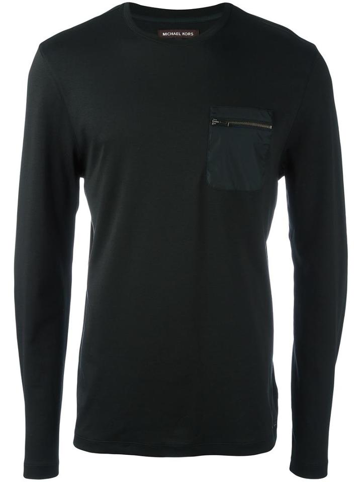 Michael Kors Zipped Pocket Longsleeved T-shirt, Men's, Size: Large, Black, Cotton