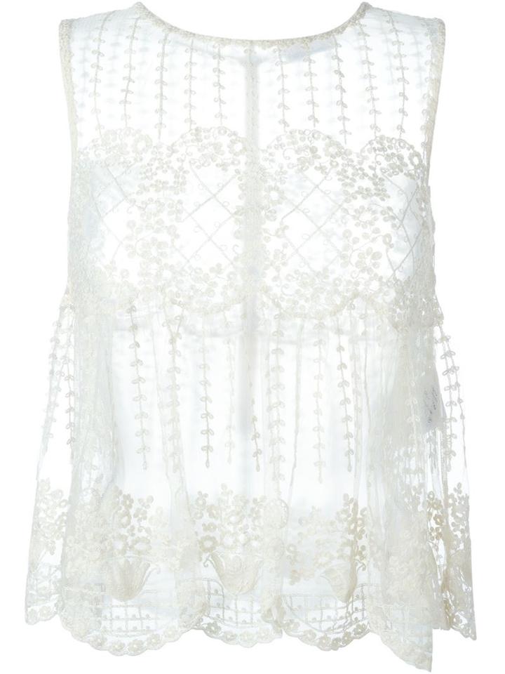 Red Valentino Sheer Embroidered Top, Women's, Size: 44, Nude/neutrals, Polyester