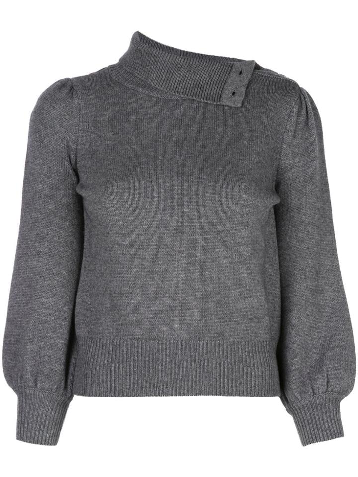 Co Buttoned High Neck Jumper - Grey