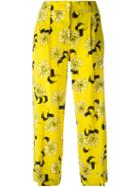 P.a.r.o.s.h. - Cropped Floral Print Trousers - Women - Silk/elastodiene - L, Women's, Yellow/orange, Silk/elastodiene
