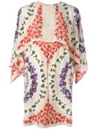 Msgm Floral Print Cape Dress, Women's, Size: 46, Nude/neutrals, Silk