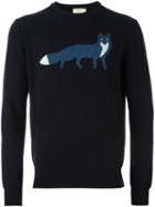 Maison Kitsuné Fox Intarsia Jumper, Men's, Size: Medium, Blue, Wool