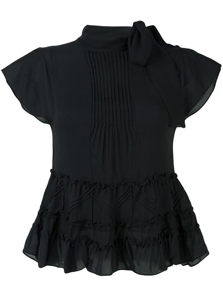 Red Valentino Ruffle Blouse, Women's, Size: 42, Black, Silk/polyester