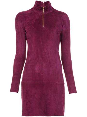 Jitrois Longsleeved Zipped Neck Dress, Women's, Size: 36, Pink/purple, Suede