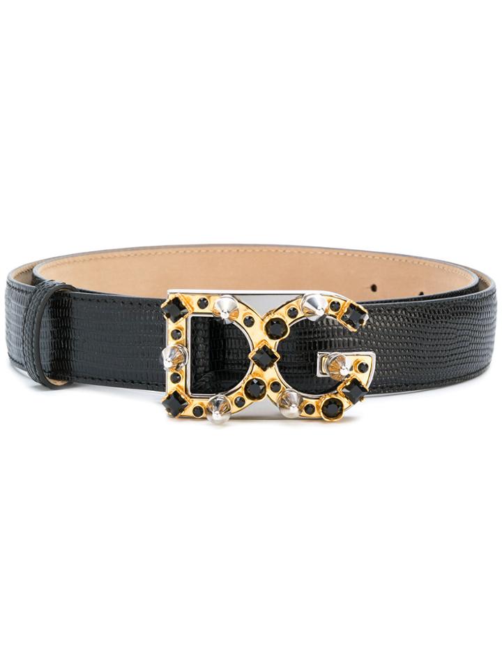 Dolce & Gabbana Embellished Logo Buckle Belt - Black