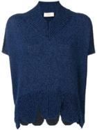 Maison Flaneur Oversized Scalloped Hem Sweater - Blue