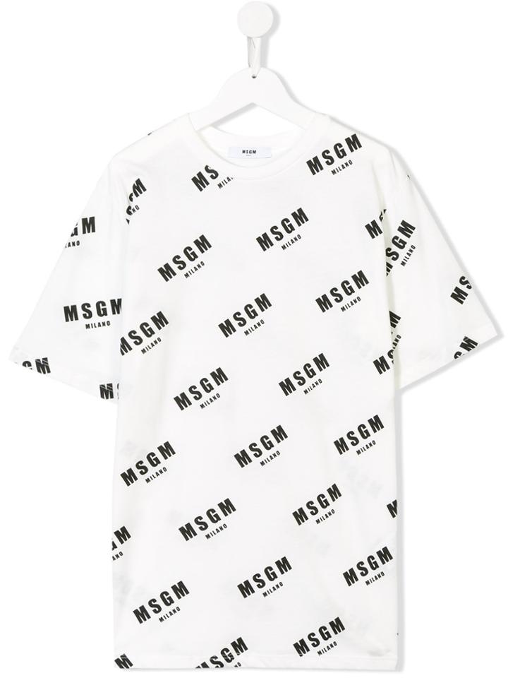 Msgm Kids Teen All-over Logo Print T-shirt - White