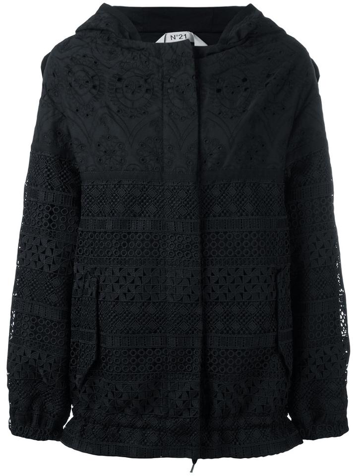 No21 Perforated Design Hooded Jacket, Women's, Size: 40, Black, Cotton/polyester