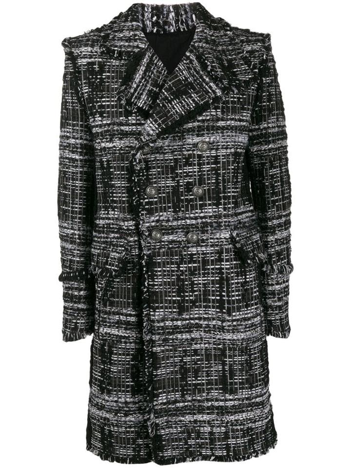 Balmain Tweed Double Breasted Coat - Black