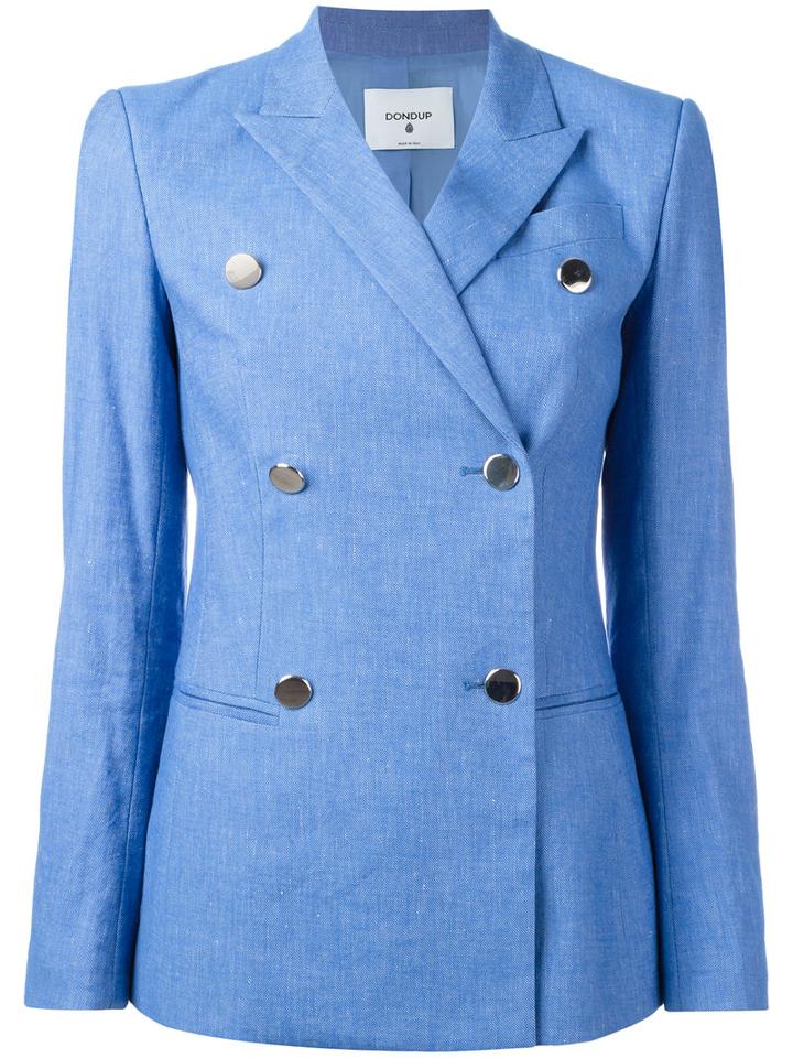 Dondup - Mhina Blazer - Women - Cotton/linen/flax/spandex/elastane/cupro - 44, Women's, Blue, Cotton/linen/flax/spandex/elastane/cupro