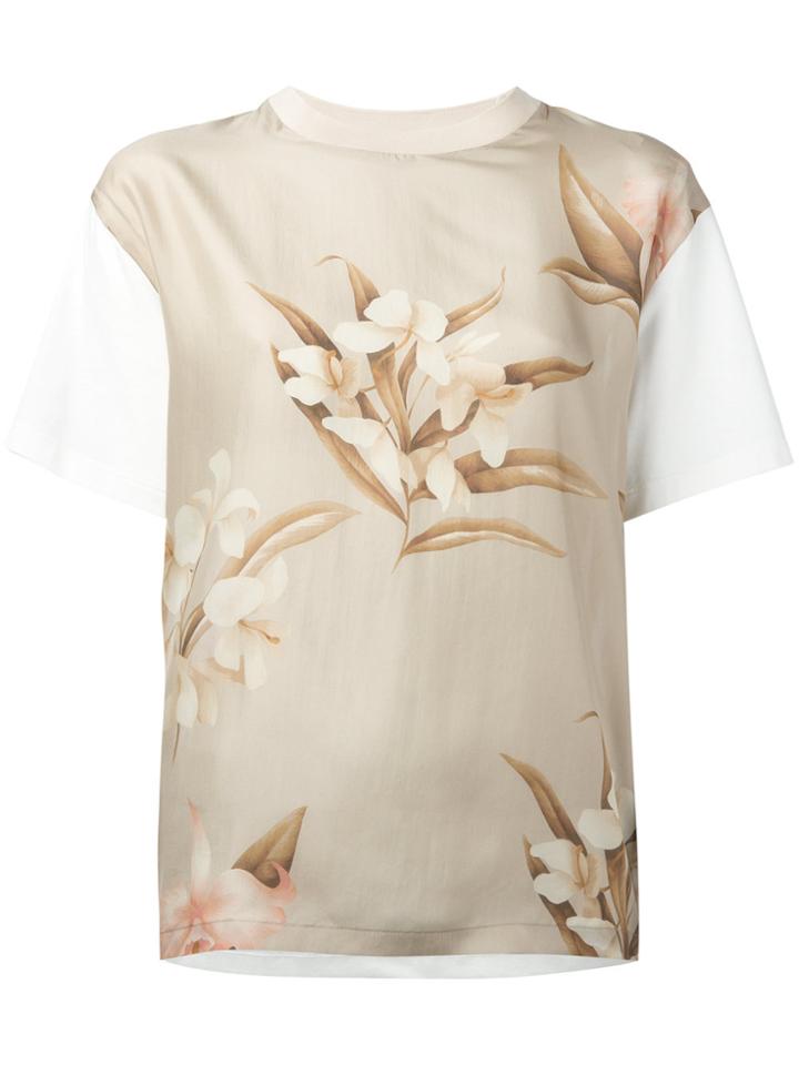 Moncler Floral Print T-shirt - Nude & Neutrals