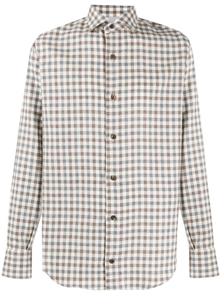 Eleventy Checked Button Shirt - Neutrals