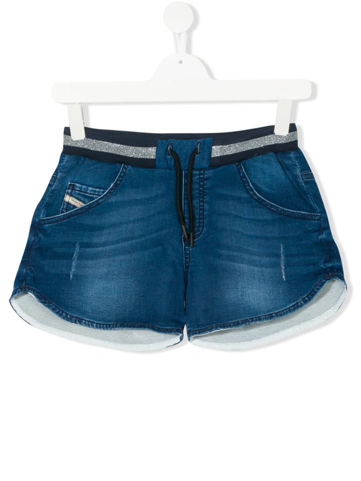Diesel Kids Distressed Effect Denim Shorts - Blue