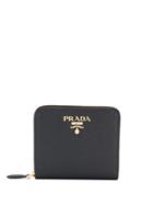 Prada Logo Plaque Zipped Wallet - Black