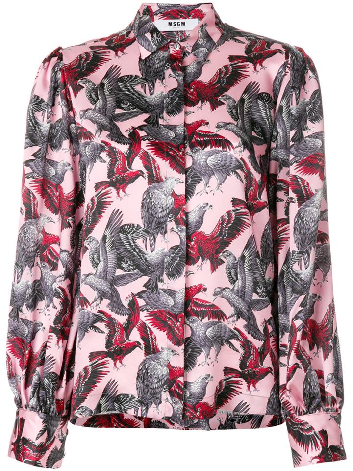 Msgm Bird Print Shirt - Pink & Purple