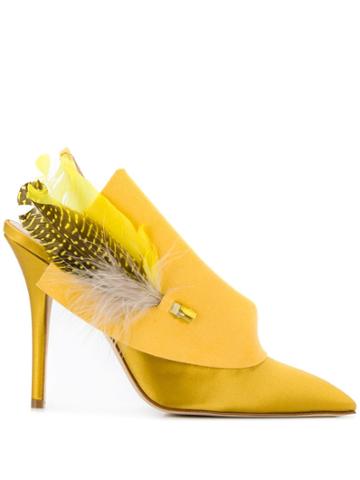Andrea Mondin Joan Feather-embellished Pumps - Yellow