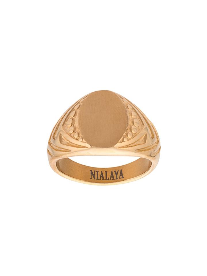 Nialaya Jewelry Decorative Engraved Signet Ring - Yellow & Orange