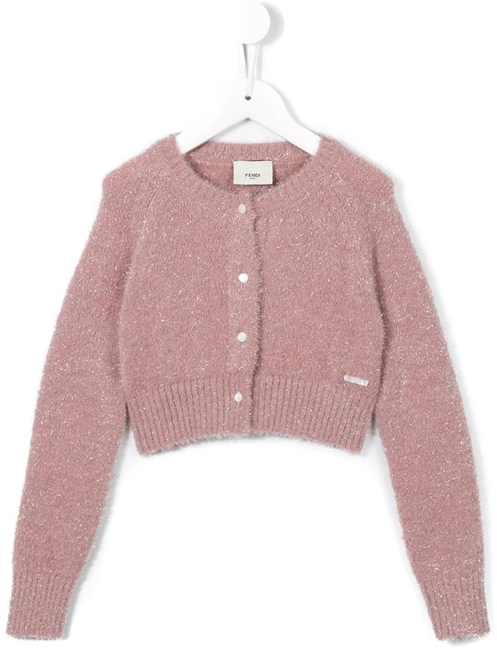 Fendi Kids Round Neck Cardigan, Girl's, Size: 6 Yrs, Pink/purple
