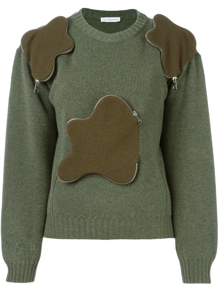 Jw Anderson Zipped Cloud Detail Sweater - Green