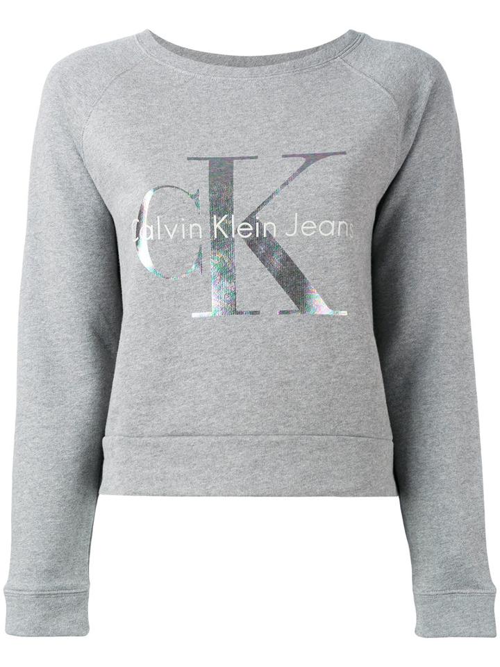 Calvin Klein Jeans Logo Knitted Sweater, Women's, Size: Medium, Grey, Cotton