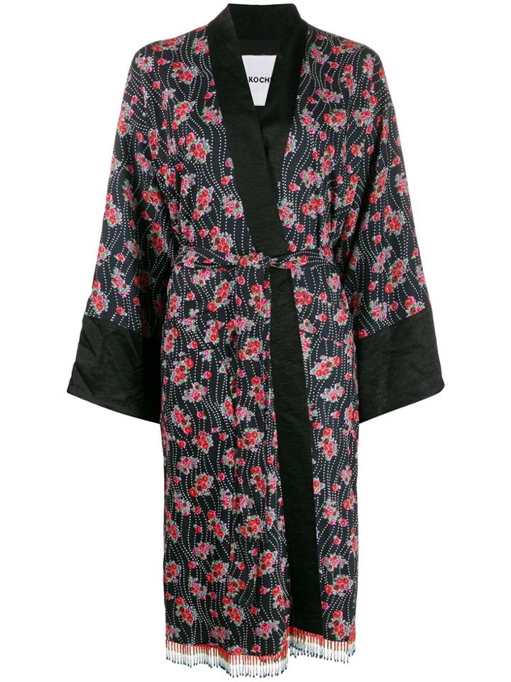 Koché Floral Print Kimono Robe - Black