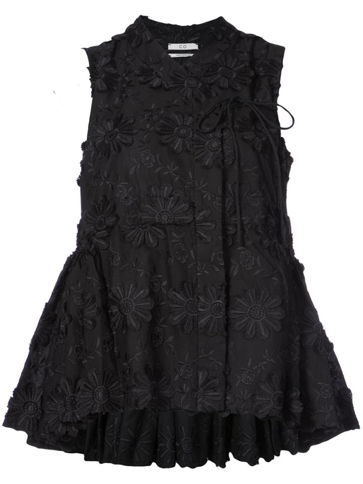 Co Embroidered Sleeveless Blouse - Black