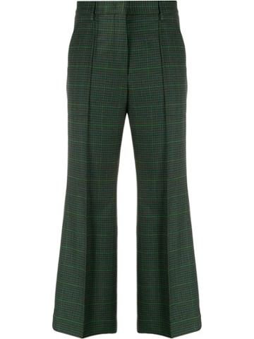 Brag-wette Cropped Check Print Trousers - Green