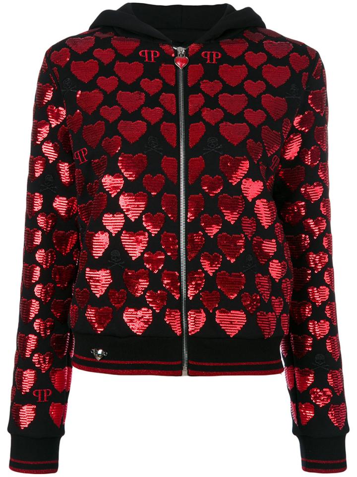 Philipp Plein Sequin Heart Zipped Hoodie - Black