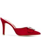 Paris Texas Heart Embellished Pointed Mules - Red