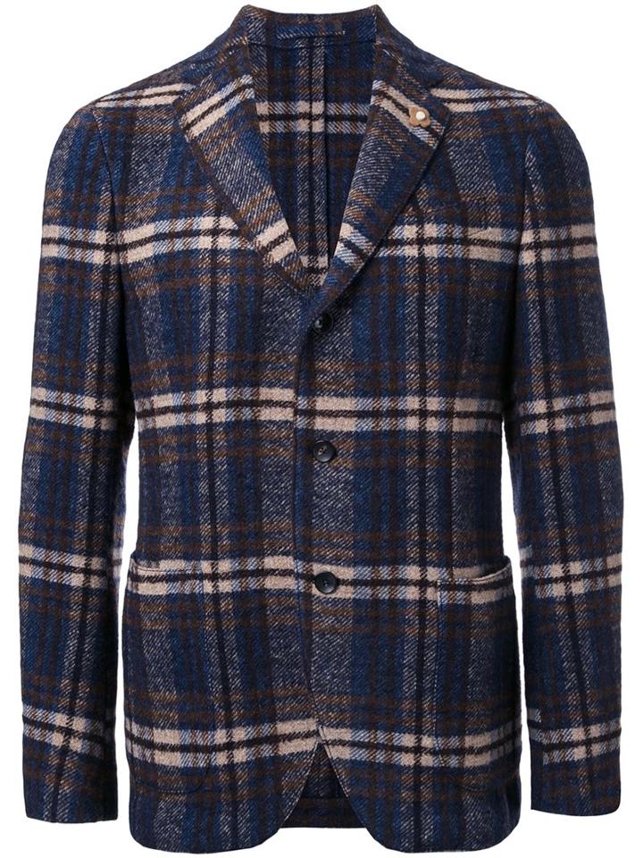 Lardini Plaid Check Blazer, Men's, Size: 52, Blue, Wool