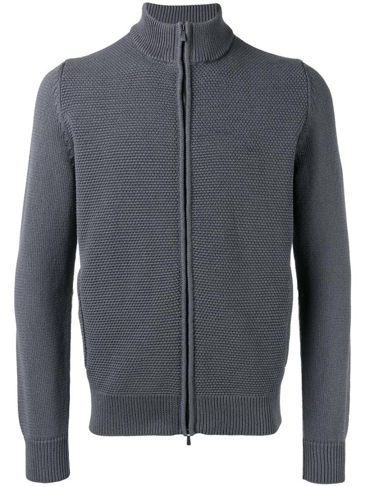 Malo Textured Zip Cardigan, Men's, Size: 52, Grey, Cotton