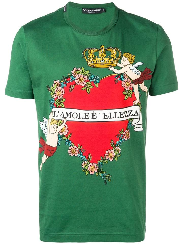 Dolce & Gabbana Printed Crew Neck T-shirt - Green