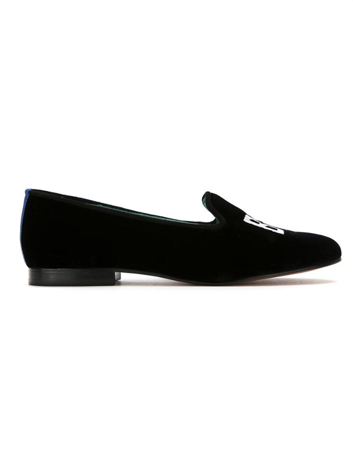 Blue Bird Shoes Embroidered Velvet Boss Loafers - Black