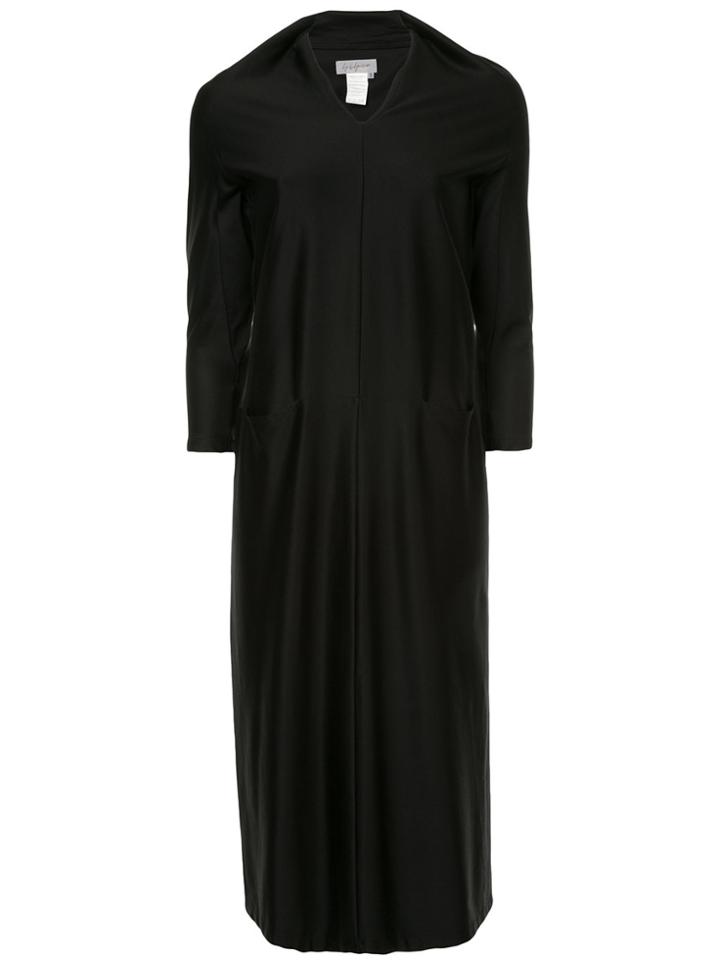 Yohji Yamamoto Asymmetrical Neckline Midi Dress - Black