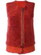 Giorgio Brato Zipped Round Neck Gilet, Women's, Size: 44, Red, Sheep Skin/shearling