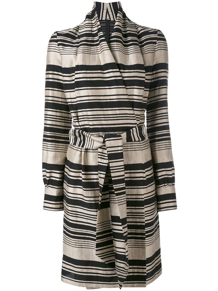 Gareth Pugh - Striped Belted Dress - Women - Linen/flax/viscose/cotton - 40, Black, Linen/flax/viscose/cotton
