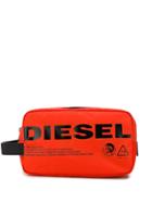 Diesel Logo Print Wash Bag - Orange
