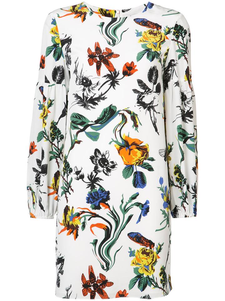 Tibi - Elasticated Cuffs Floral Dress - Women - Silk/rayon - 8, White, Silk/rayon