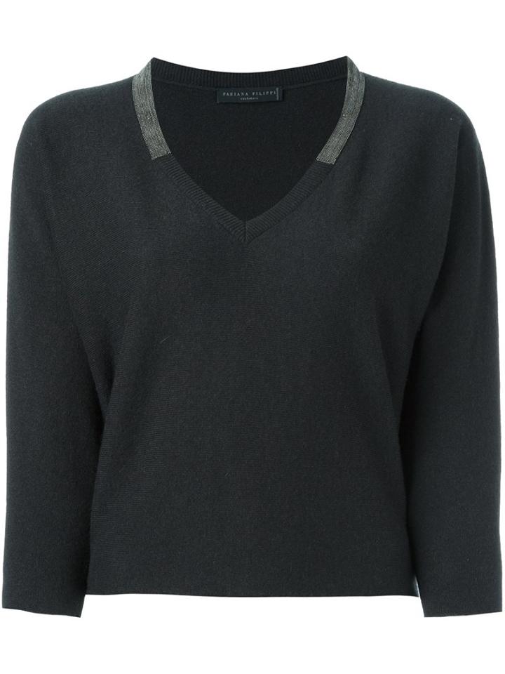 Fabiana Filippi V-neck Cropped Jumper, Women's, Size: 46, Black, Cashmere