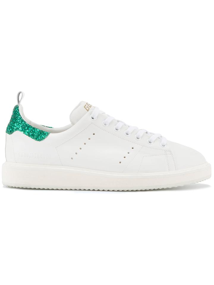 Golden Goose Deluxe Brand White & Green Glitter Starter Sneakers