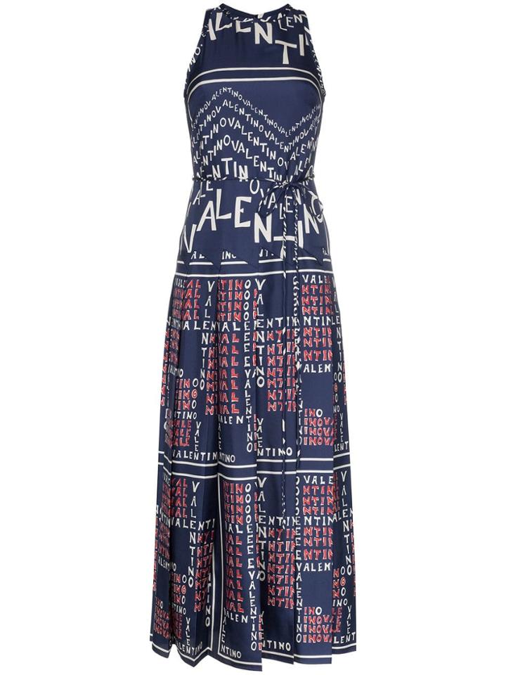 Valentino Chevron And Puzzle Print Twill Silk Dress - Blue