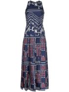 Valentino Chevron And Puzzle Print Twill Silk Dress - Blue