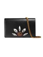 Gucci Leather Mini Chain Bag With Double G And Crystals - Black