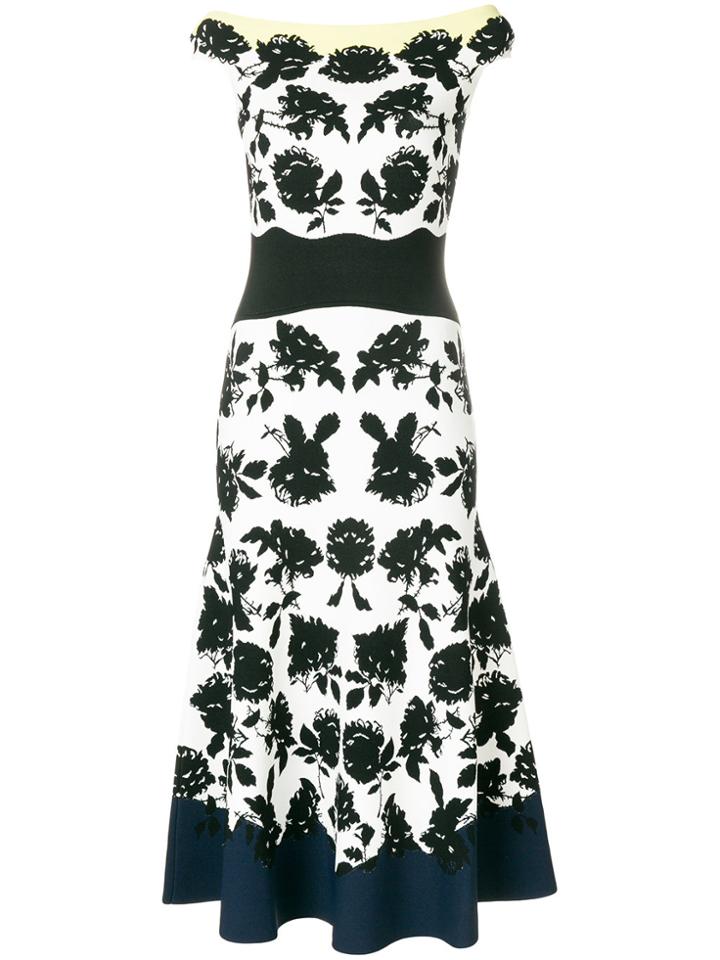Alexander Mcqueen Off-shoulder Floral Midi Dress - White